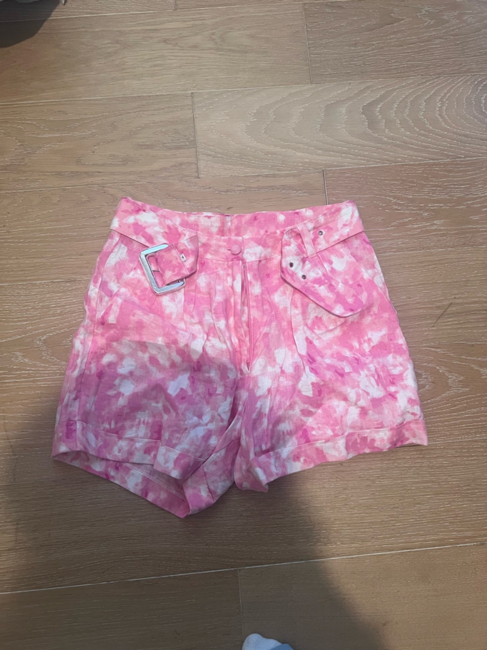 Faithfull the Brand Pink Tie-Dye High Waist Shorts with Belt Detail - Picture 1 of 6